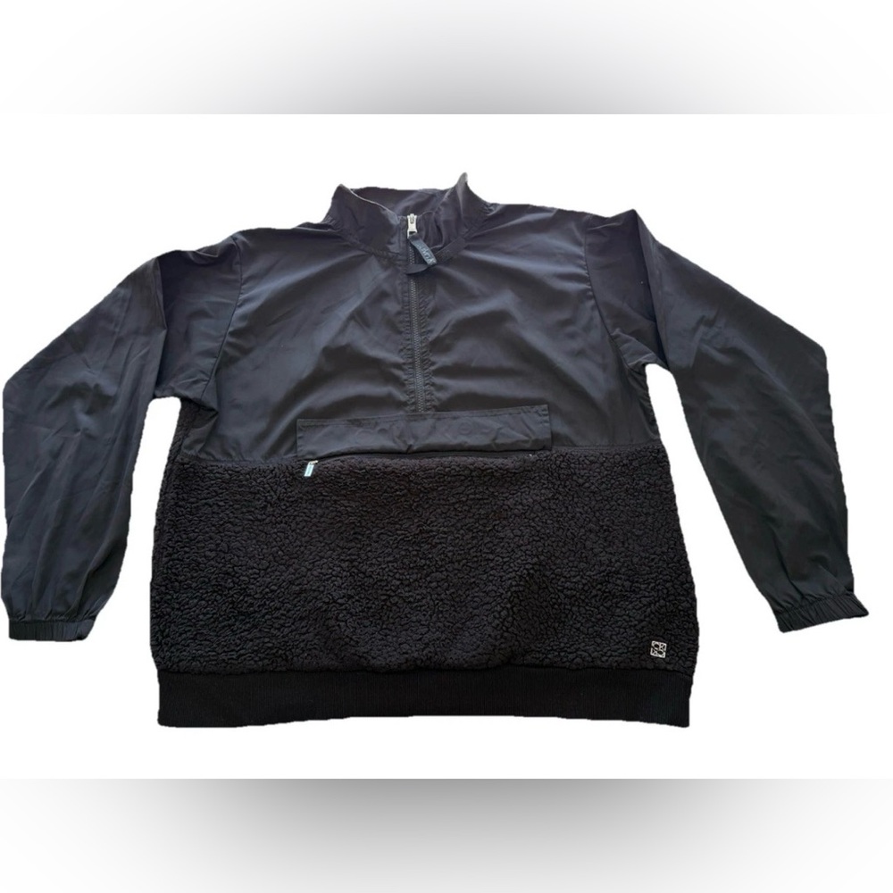 Calvin Klein Black Fleece Half Zip Mock Neck Logo Pullover Sweatshirt Large